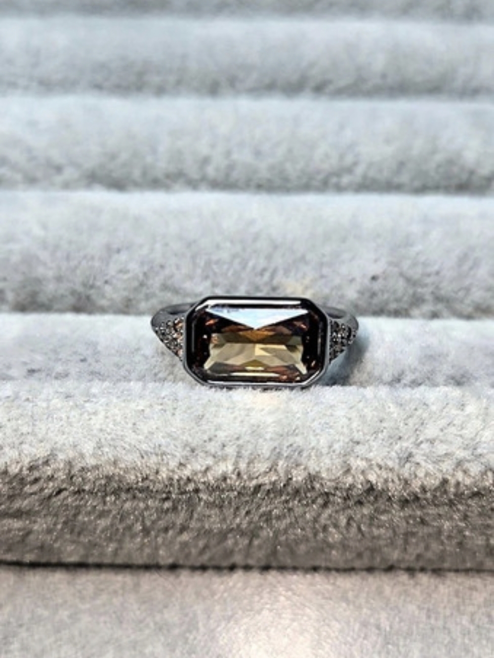 New Size 5 Brown Tourmaline Cubic Zirconia All The Answers Hematite Plating Ring